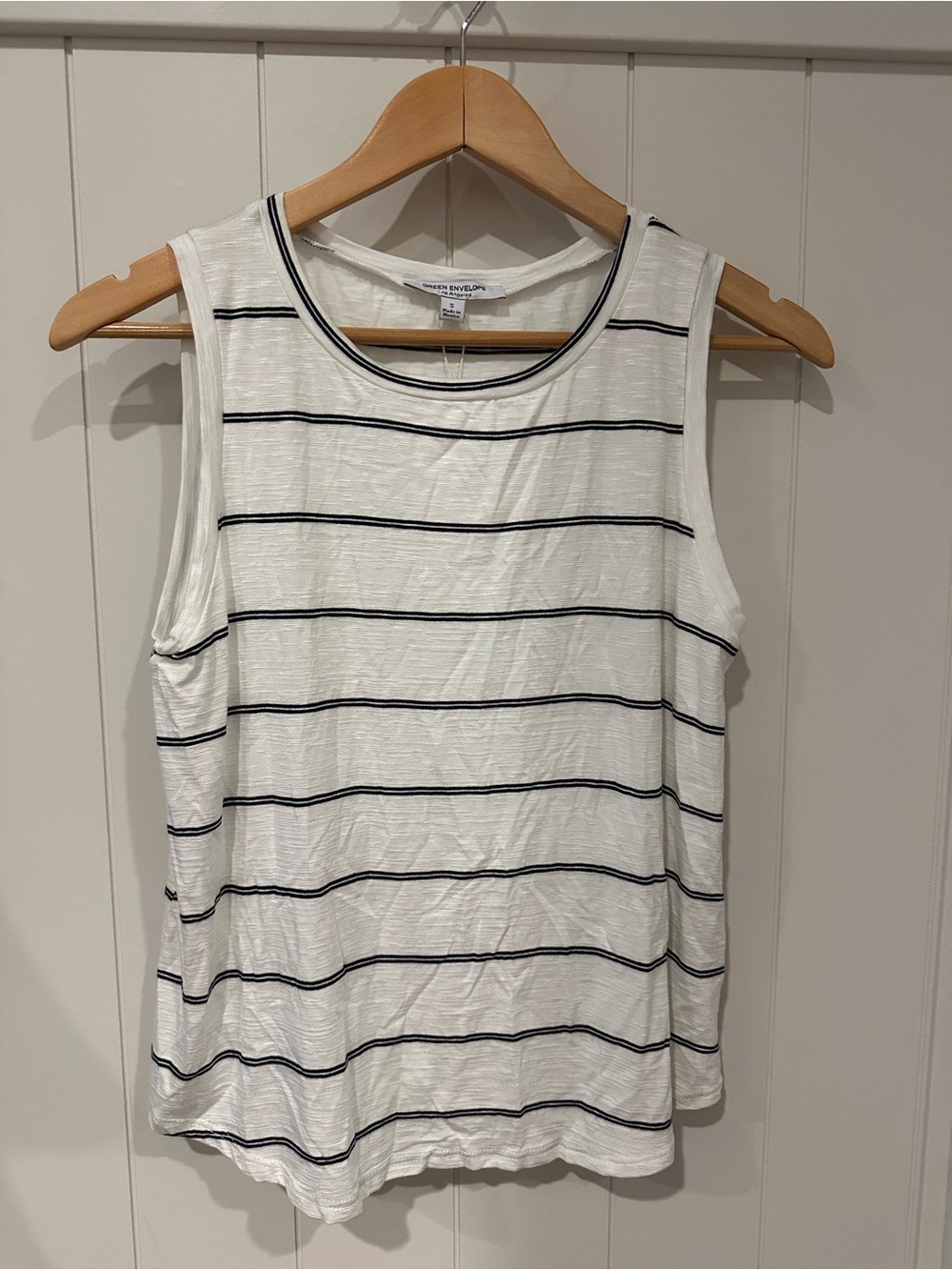 Green Envelope Striped Tank Top NWT | White & Black Sleeveless Knit Women Small